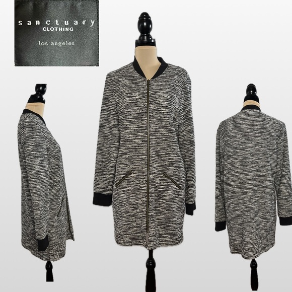 Sanctuary Jackets & Blazers - Sanctuary Women's Black and White tweed bomberJacket, long, zipper front ,size L